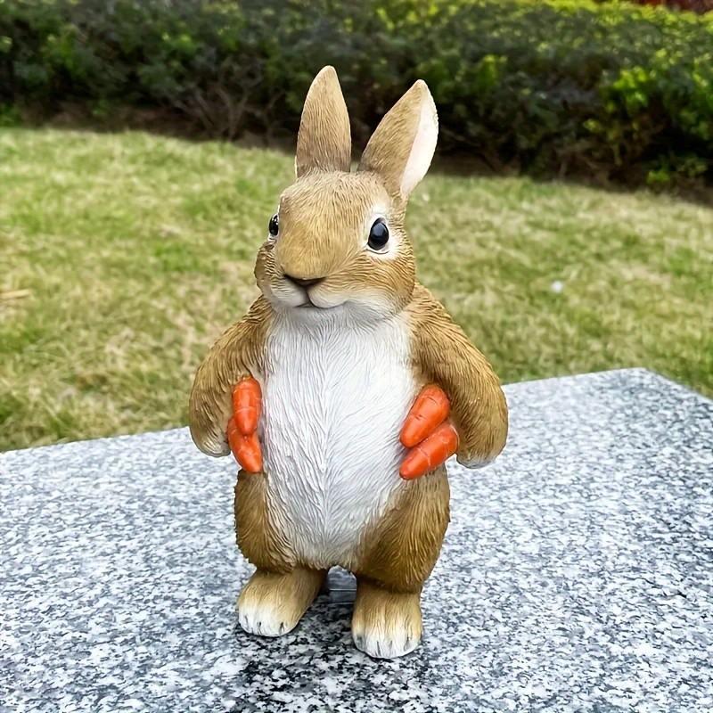 Resin Garden Bunny Statue with Carrot Standing Rabbit Sculpture for Indoor and Outdoor Farmhouse Lawn Yard Art Decor