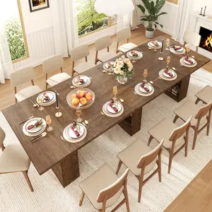 Rustic Walnut Modern Farmhouse Dining Table - 126in Long, 43.3in Wide, Easy-to-Clean Tabletop, Seats 10-14, with Storage Shelves, Commercial Restaurant Dining Room Furniture, Modern Farmhouse Tables
