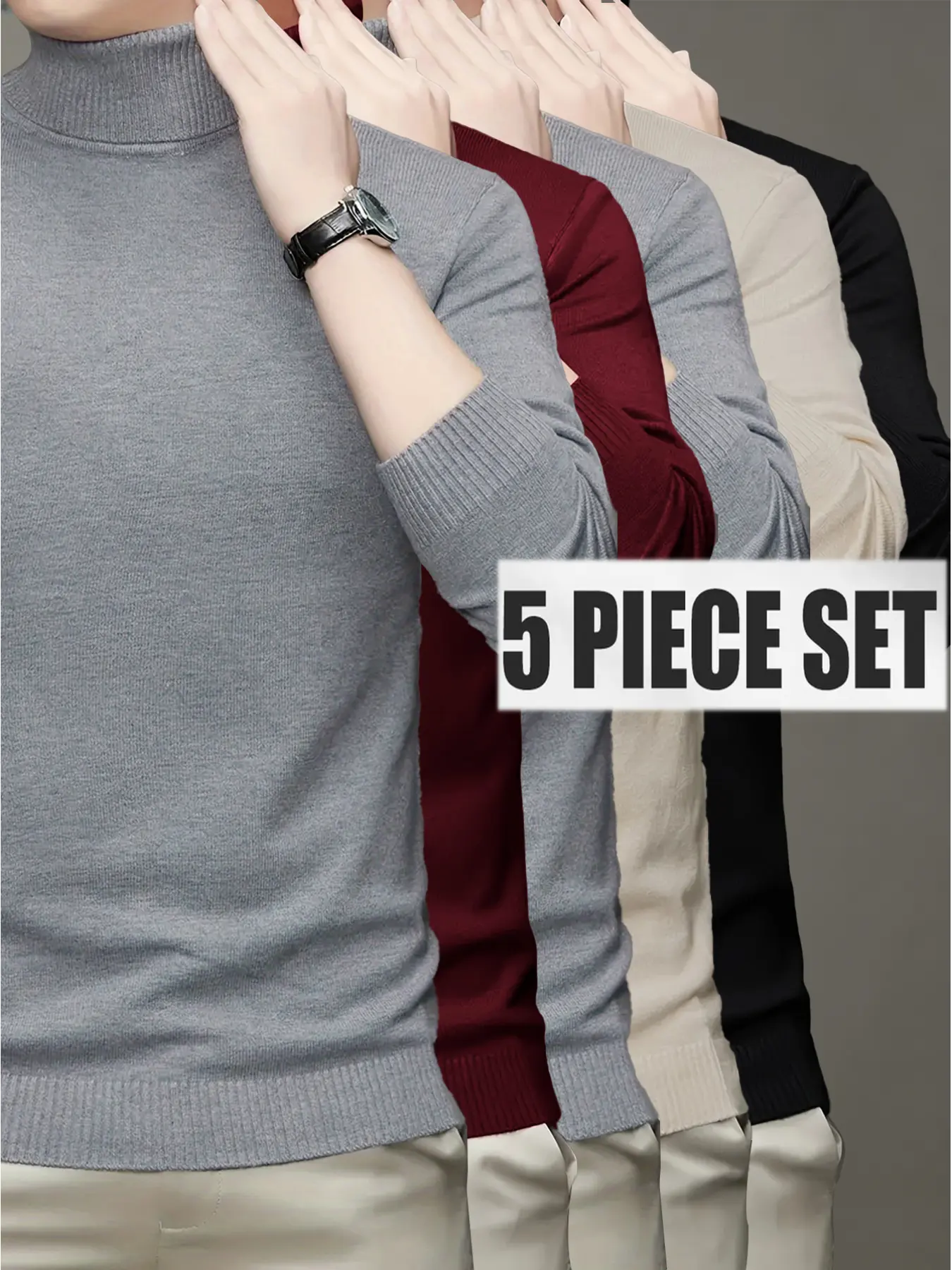 5-Pack Men's Turtleneck Long Sleeve Sweaters