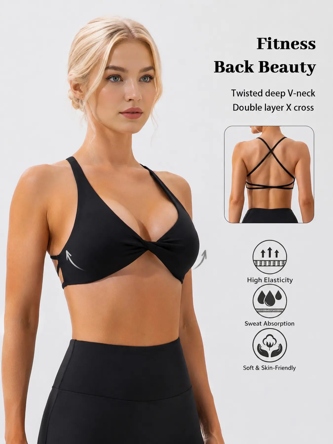 Deep V Sports Bra with Adjustable Straps, Soft Seamless Design, Moisture-Wicking, Low Impact Yoga & Pilates, All-Season Wear, Seamless Sports Bras