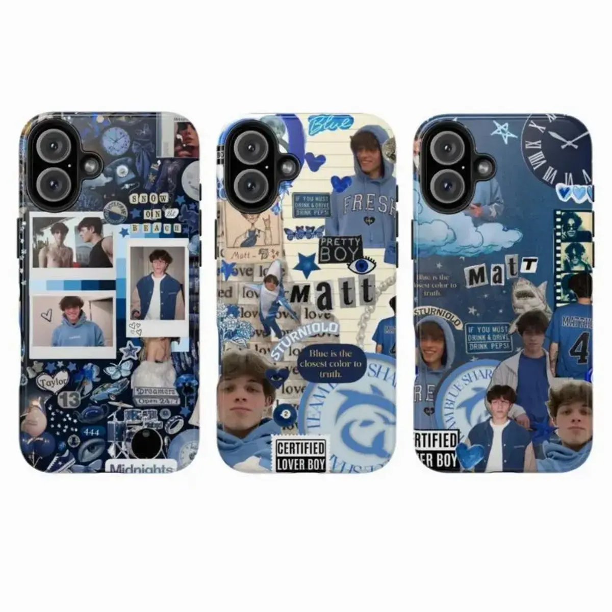 Trendy Matt Sturniolo Triplets Blue Aesthetic Fan Art Glossy Phone Case For IPhone 17-11, Pro Max, Pro Plus, and Samsung S26-23 Safety Two-In-One Case