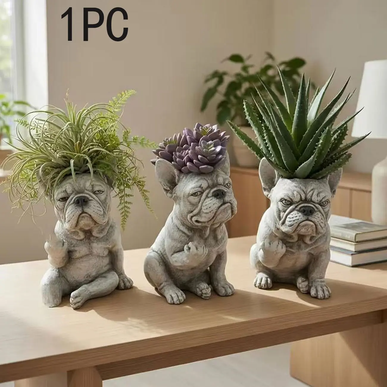 Funny French Bulldog Resin Flowerpot - Creative Dog Statue Landscaping Flower Arrangement for Indoor and Outdoor Use - Desktop, Balcony, Dining Table Decorative Item - Suitable for Growing Succulent Flowers, Herbs, Garden Decor Gift for Home Accessories