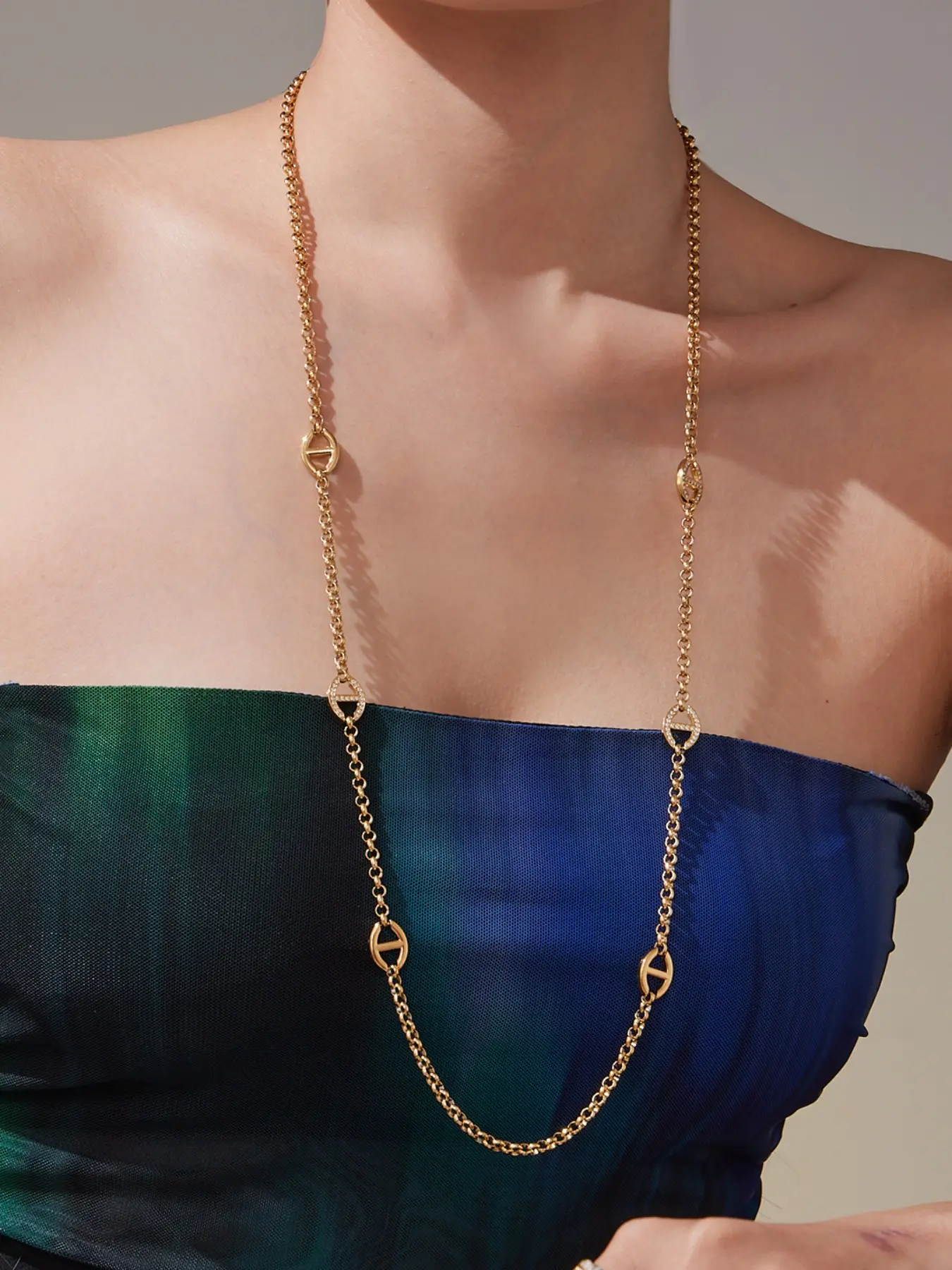 Super Shiny 5a Zirconia Long Sweater Chain, Stainless Steel Necklace, Elegant Jewelry for Women, Perfect Gift Idea, Casual Style Necklaces