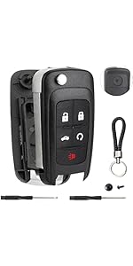 5 Button Key Fob Shell Replacement for Chevy Cruze Camaro Impala Equinox GMC Terrain Buick Regal Lacrosse 2017 2016 2015 2014 2013 2012 2011 2010 OHT01060512 Keyless Entry Remote Flip Car Key Fob Case