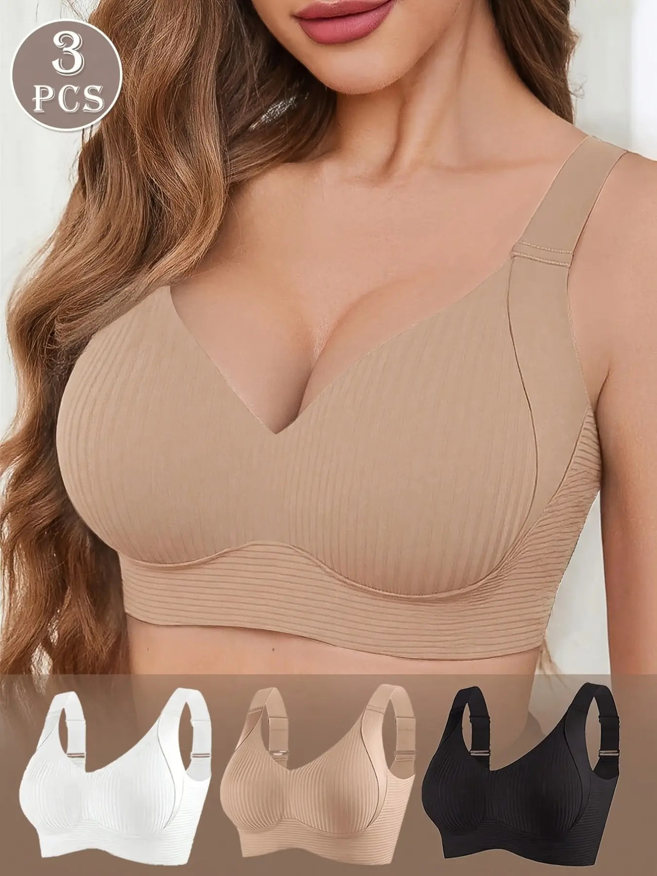 3-Pack Seamless Push-Up Bras for Women, Wire-Free Lingerie, Underwear Bra, Sporty Style, High Support, Comfortable Daily Wear, All Seasons