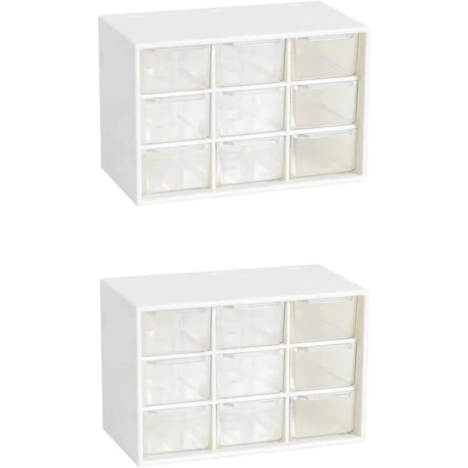 2 count Small Drawer Organizer for Desk, Desktop Drawer Organizer with 9 Clear Drawers, Plastic Desktop Storage Drawers 7.1 Inch x 3 .9 Inch x 4.7 Inch, White