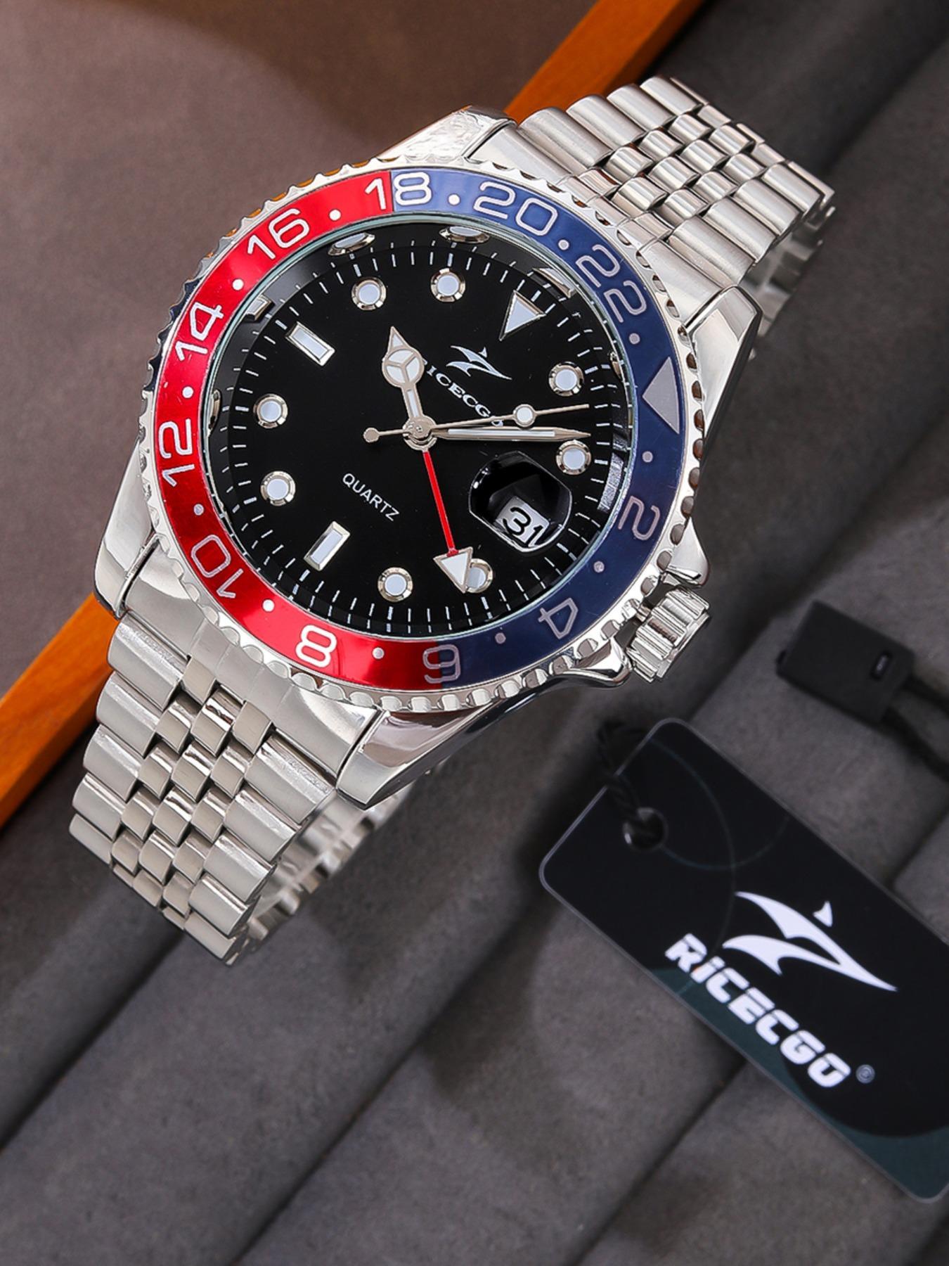 Men's Business Fashion Round Dial Stainless Steel Quartz Wristwatch for Party, Trendy All-match & Exquisite Watch for Birthday Gift with Box