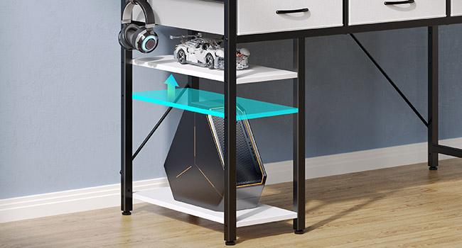 Computer Desk with Power Outlets & LED Light, 47 inch Home Office Desk with Drawers and Storage Shelves, Writing Desk with Monitor Stand, Modern Work Study Desk for Home Office, White