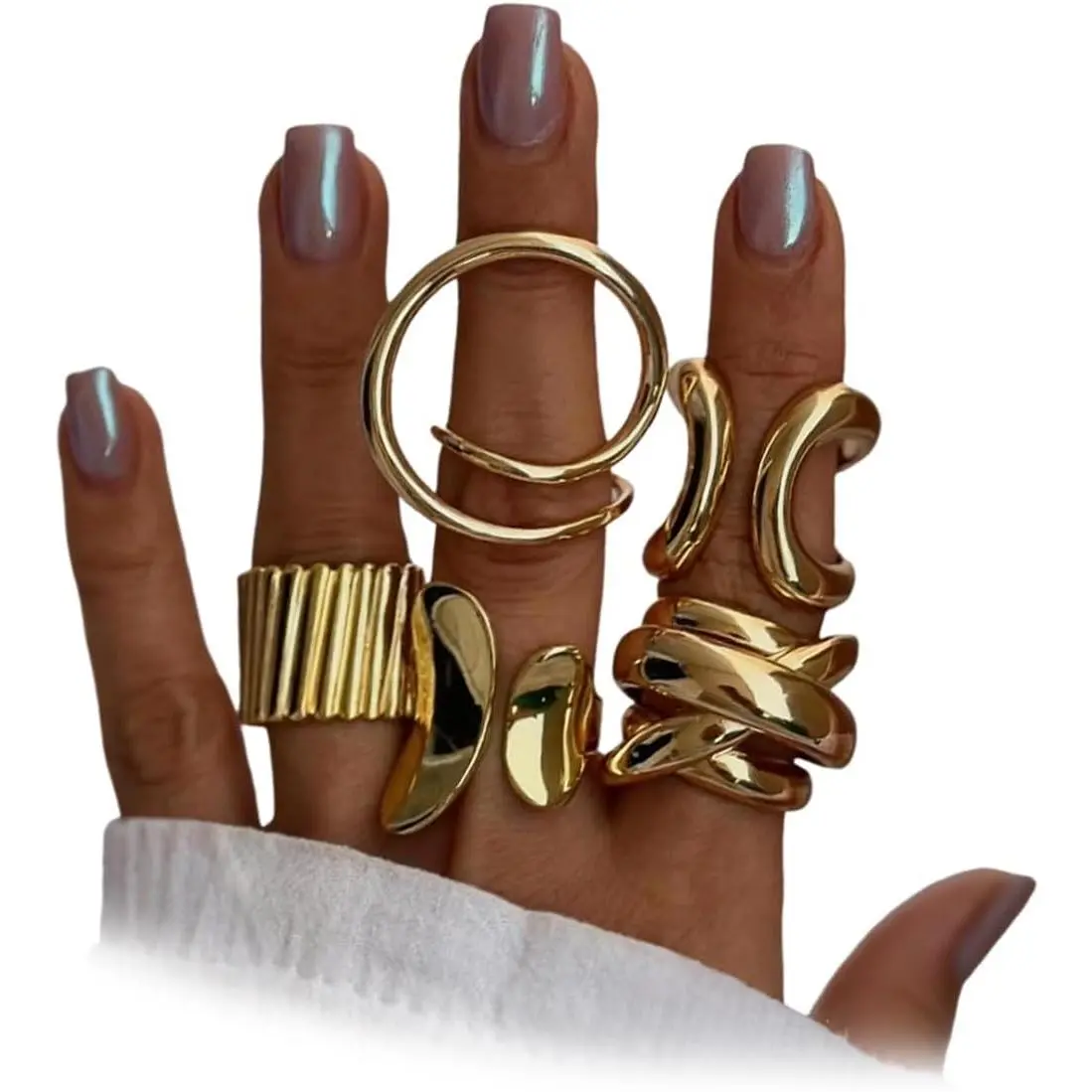 Gold Stack Statement Ring Set for Women,Vintage Chunky Irregular Geometric Knuckle Rings,Trendy New Year Gift Holiday Accessories