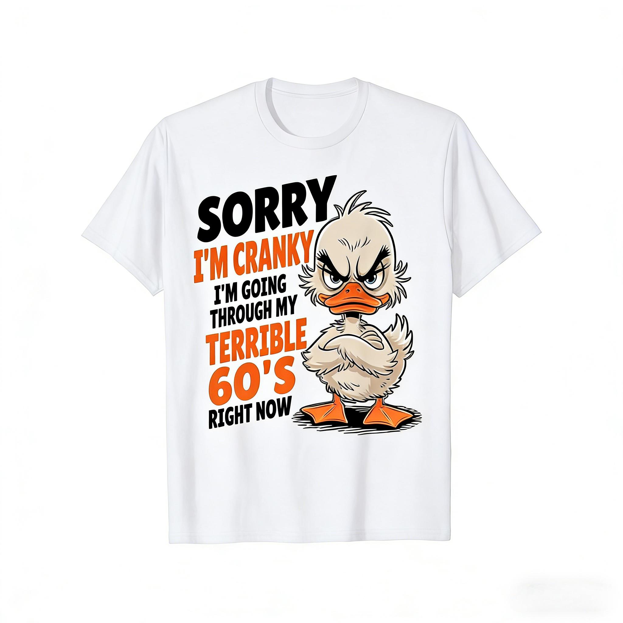 Vintage Retro Graphic T-Shirt - Funny Grumpy Duck Design with "Sorry I'm Cranky" Slogan - Soft Cotton Crew Neck Tee for Casual, Parties & Casual Attire - Shirt with  Text - Machine Washable, Duck T Shirt