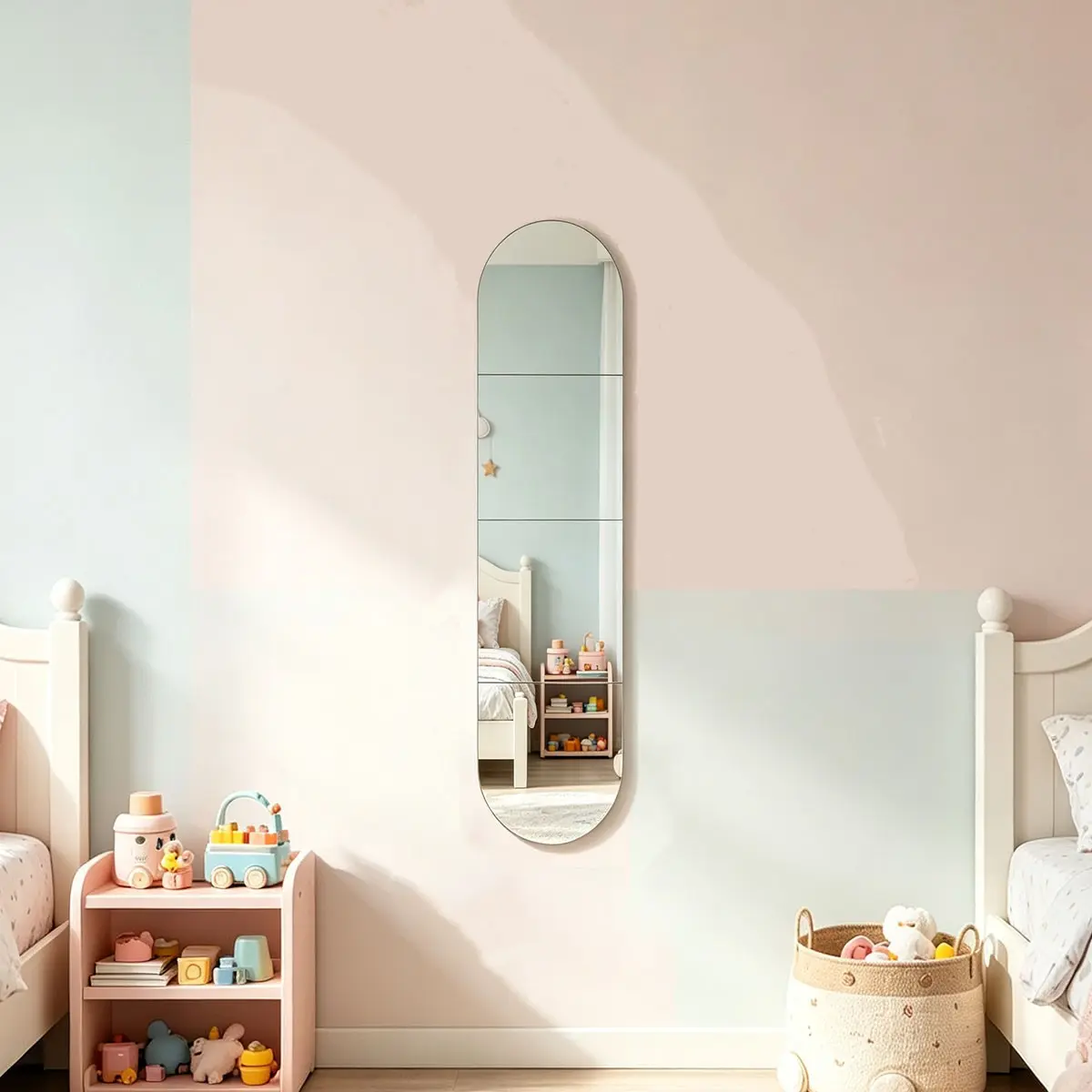 Full-Length Wall Mirror for Walls, Set of 4 Frameless Acrylic Mirror Tiles, Self-Adhesive Square Wall-Mounted Mirrors for Home, Gym, Hallway & Dorm