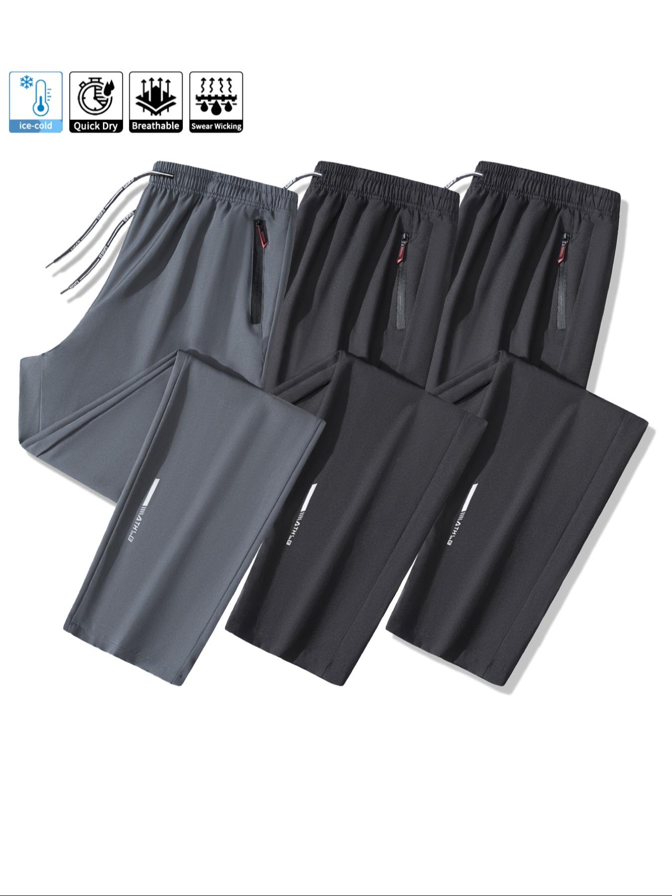 Men's Sporty Thin version Fitted Long Pants Set, Athletic Style Activewear, Zipper Pockets & Elastic Waistband Design, Breathable Sweat-Wicking Fabric for Outdoor Sports & Fitness