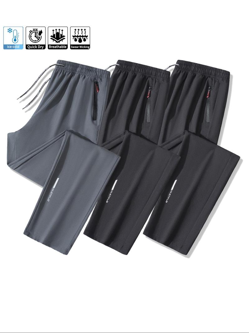 Men's Sporty Thin version Fitted Long Pants Set, Zipper Pockets & Elastic Waistband Design, Breathable Sweat-Wicking Fabric for Outdoor Sports & Fitness