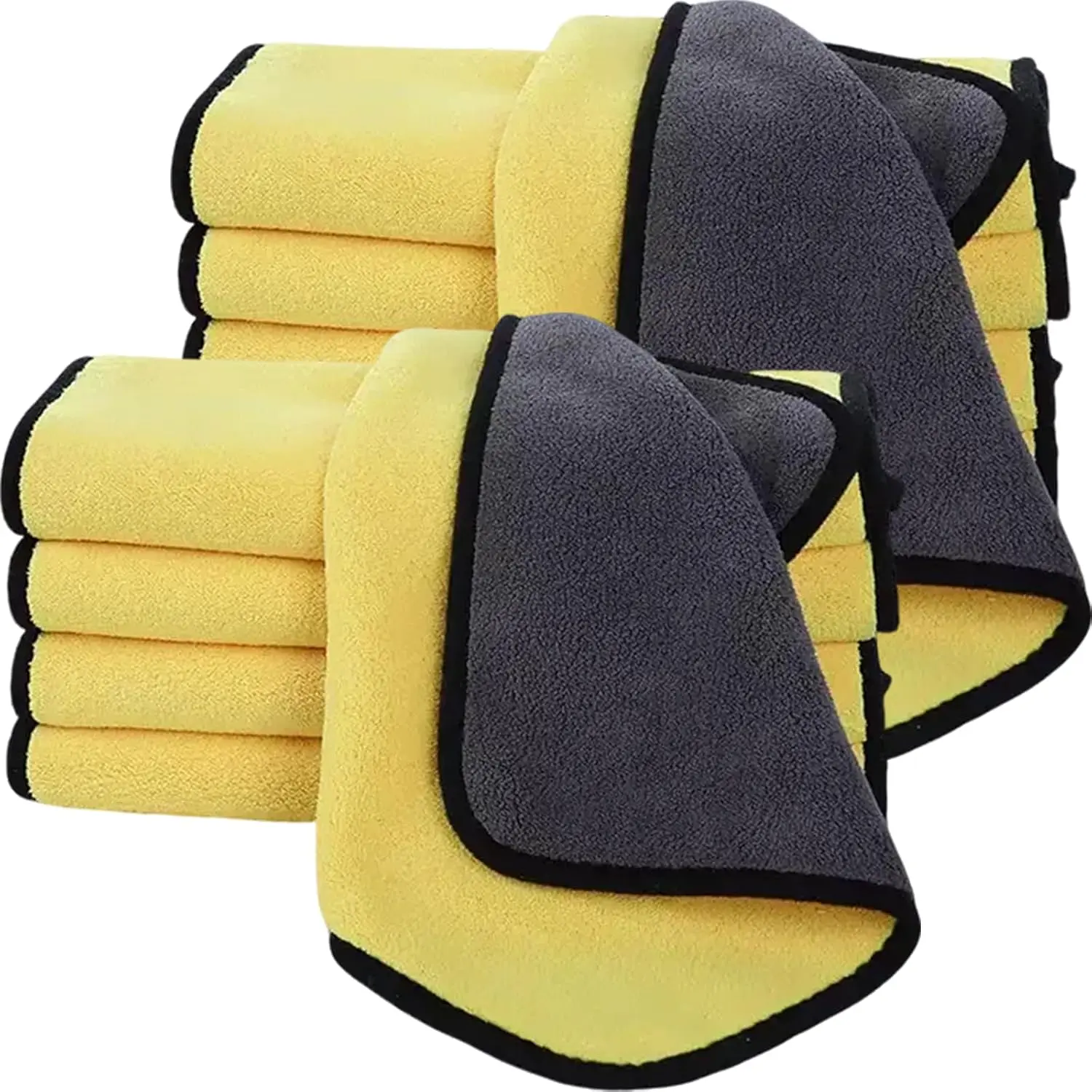 10 Pack  Microfiber Towels Coral  Washing and Detailing Towels for  Detailing Household Cleaning Ultra-Soft Super Absorbent, Lint Streak-Free 11.8"x15.7" Cleaning Cloth (Yellow/Grey)