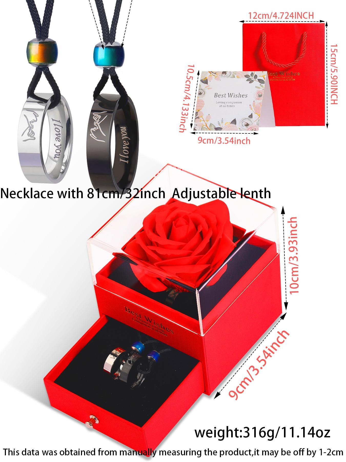 I Love You Design Couple's Ring Pendant Couple Necklace, Letters Pattern Necklace, Fashion Necklace for Daily Wear, Trendy All-match & Exquisite Jewelry for Birthday Gift, Name Engraved Pendant