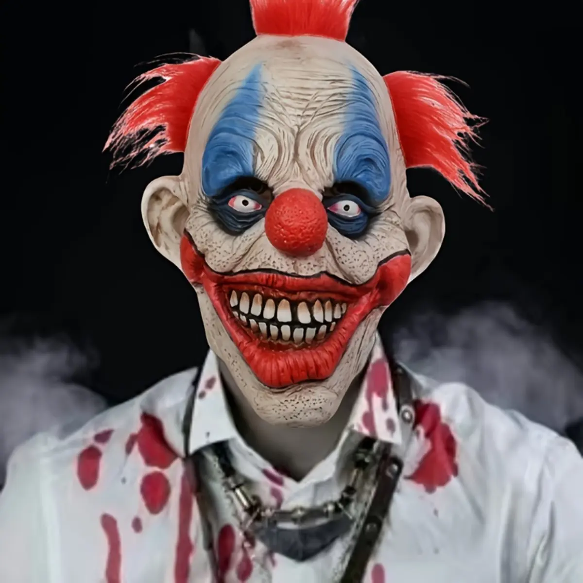 1PC Halloween Clown Mask, Horror Latex Full Face Costume Accessory with Scary Yellow Teeth Design, Perfect for Haunted House Parties, Cosplay Events, Home Decoration, Festival Dress Up and Themed Party Props for Adults