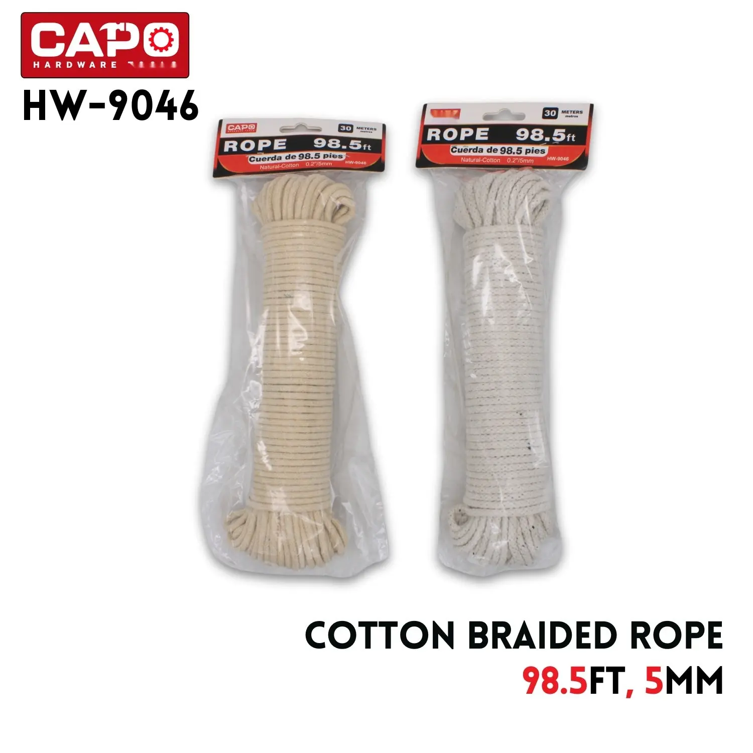 Natural Pure Cotton Woven Bundled Rope, 5mm Thick, 98.5ft (30m) Decorative Thread Rope for Hardware & Tool Applications