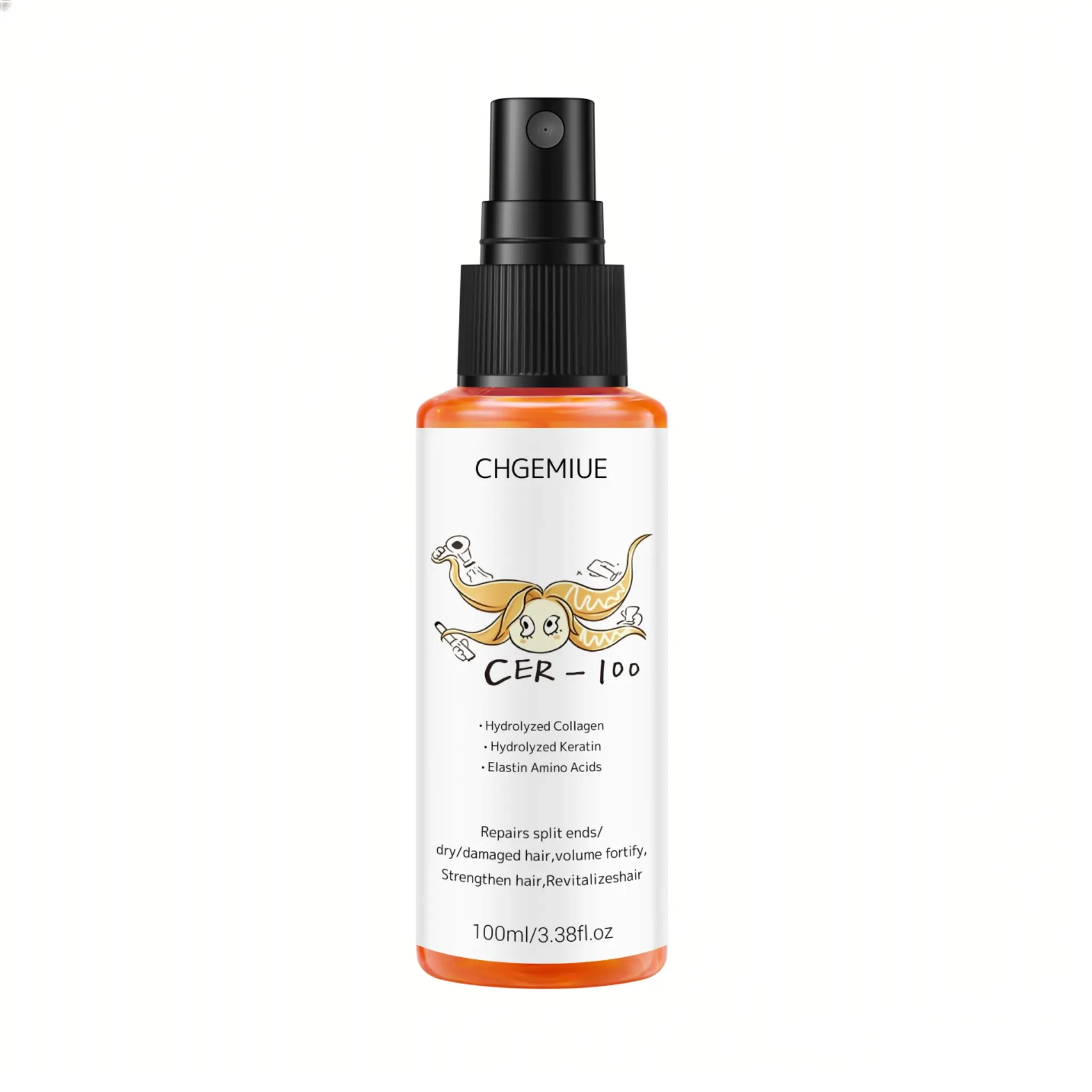 Cer-100 Collagen Spray, Hyaluronic Acid, Elastin, Amino Acids, Repair Dry Damaged Hair, Anti-Frizz, Smooths Knots, Enhances Shine, Daily Heat Protection