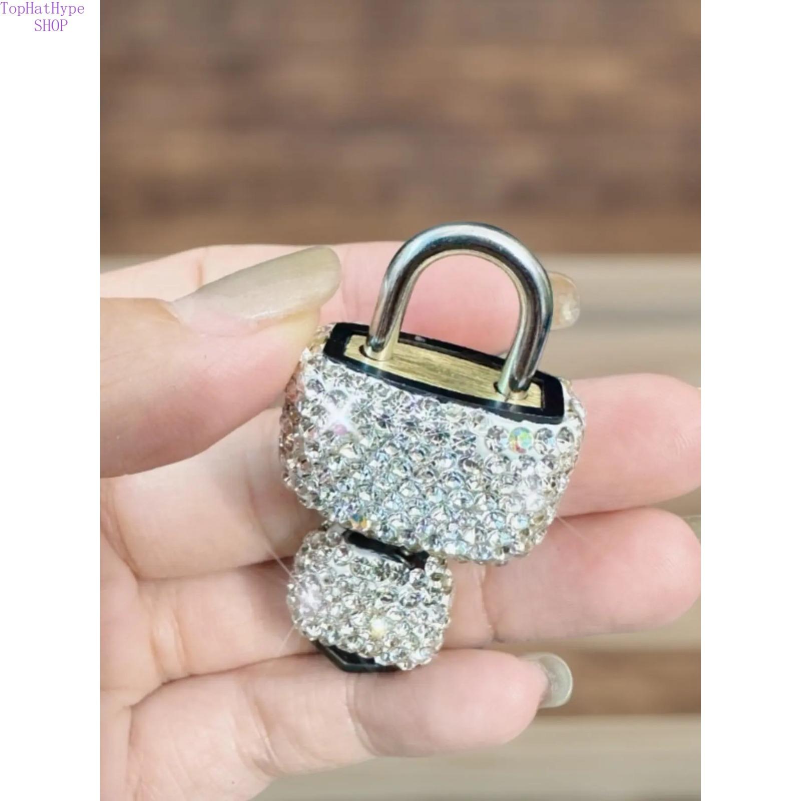 Luxury Rhinestone Mini Padlock with Sparkle Key, Decorative Security Lock for Drawers Cabinets Meter Boxes Portable Anti-Theft Lock Elegant Bling Design Combine Safety & Aesthetic for Home Daily Travel Use