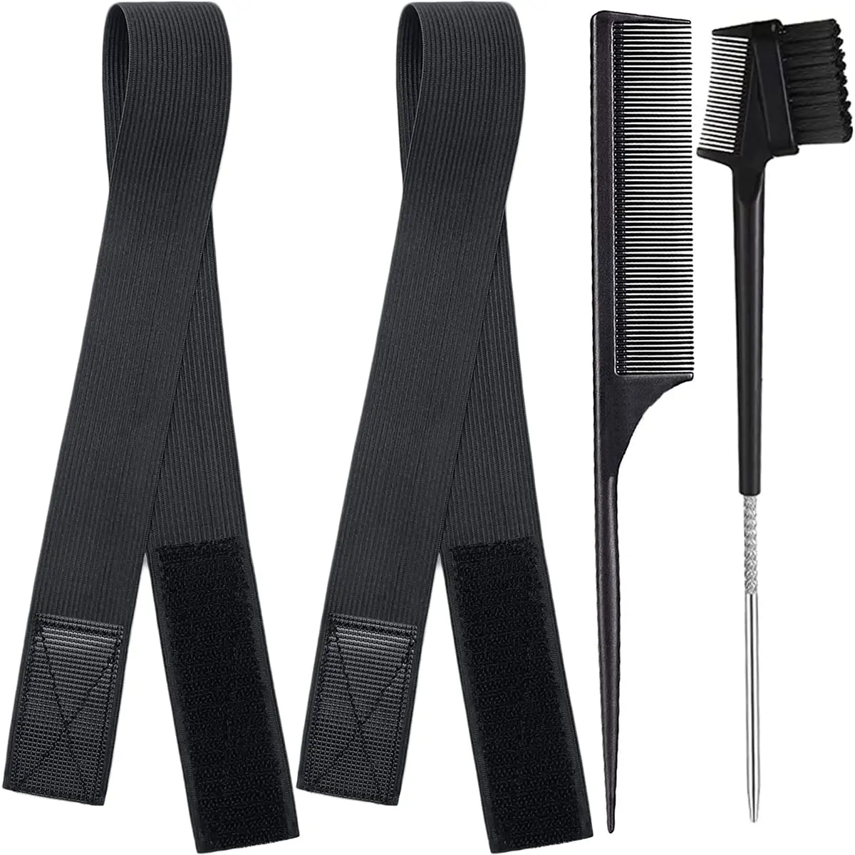 Wig Band 2 count with Brush & Comb Set, For Lace Melting  Wrap Lay Edges |  Elastic Bands For Wig, Adjustable,  fit, Non-slip, -friendly, Comfortable, Durable, Black