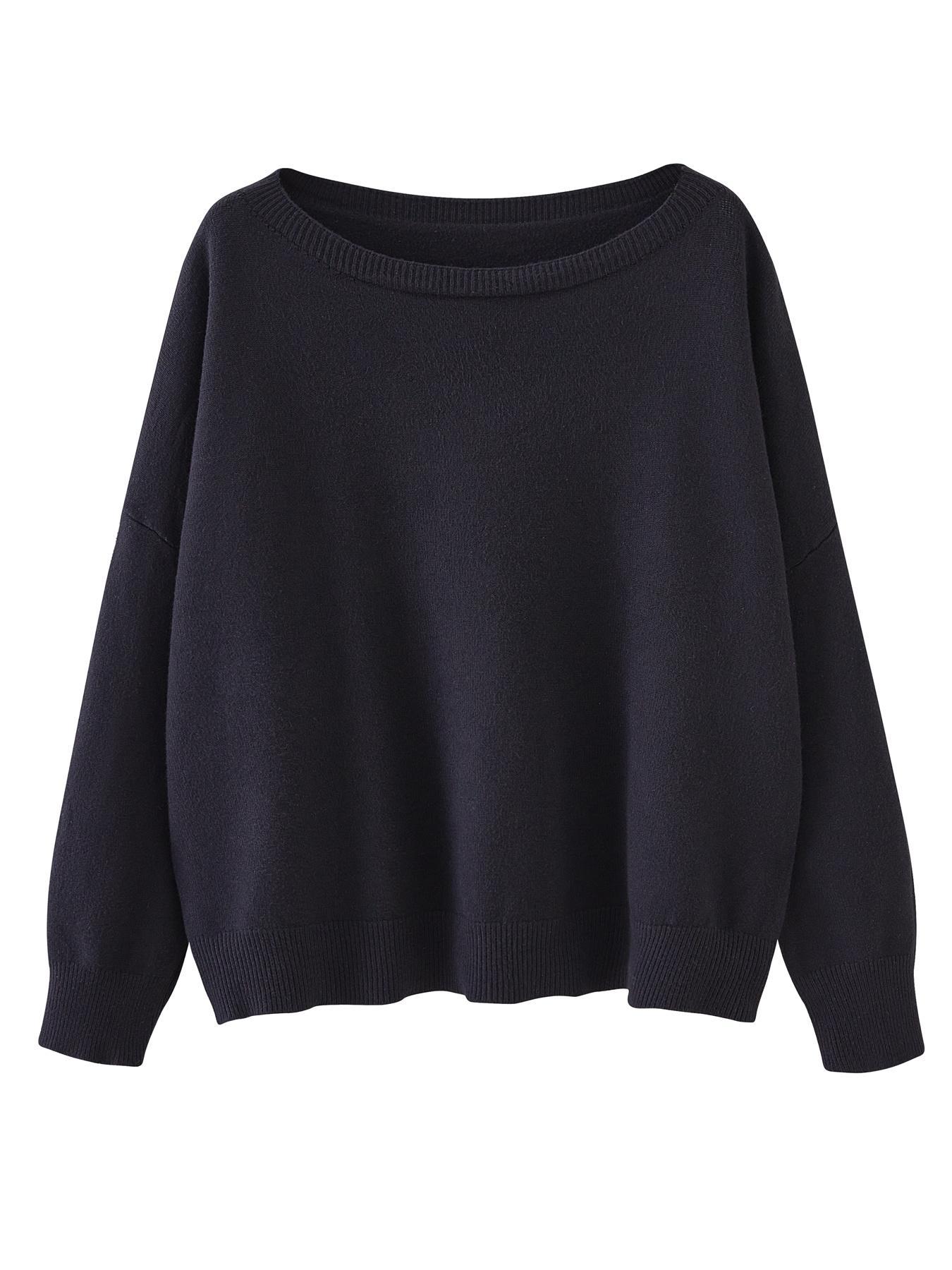 Women's Plain Scoop Neck Sweater, Casual Drop Shoulder Long Sleeve Jumper, Women Fall & Winter Knit Top