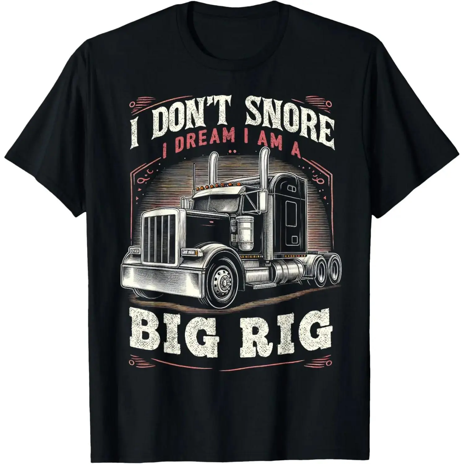 Men's Pure Cotton Casual Classic Round Neck Big Rig Trucker T-Shirt, Breathable Fabric Menswear for Semi Truck Drivers, Soft