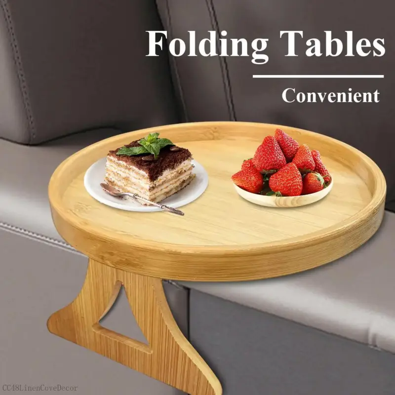 1pc Foldable Bamboo Sofa Armrest Tray: Perfect As An Instant Stable Side Table for Sofas -9.84 Inches X 5.12 Inches - No Power Required - Hardwood StructureCC48LinenCoveDecor