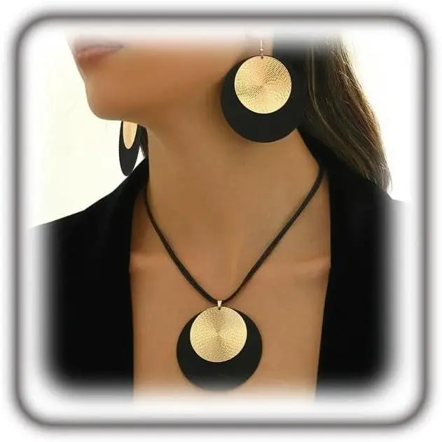 Disc Drop  Set for Women, Black  Circle Pendant Necklace Earrings Geometric Statement  Accessories Party Gifts