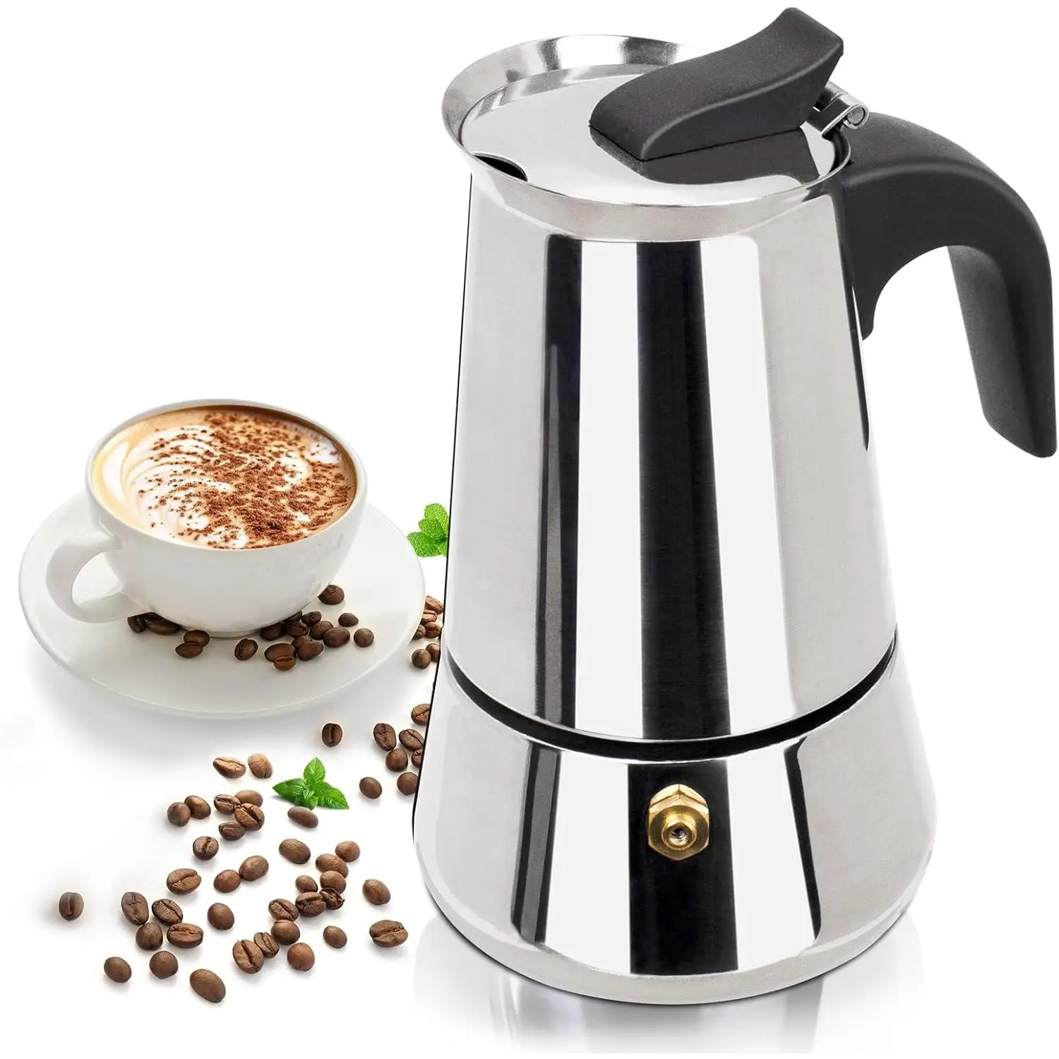 6 Cup 300ml/10oz Stainless Steel Moka Pot Stovetop Espresso Coffee Maker Italian Classic Style Brewer for Coffee Lovers Camping Travel Home Use