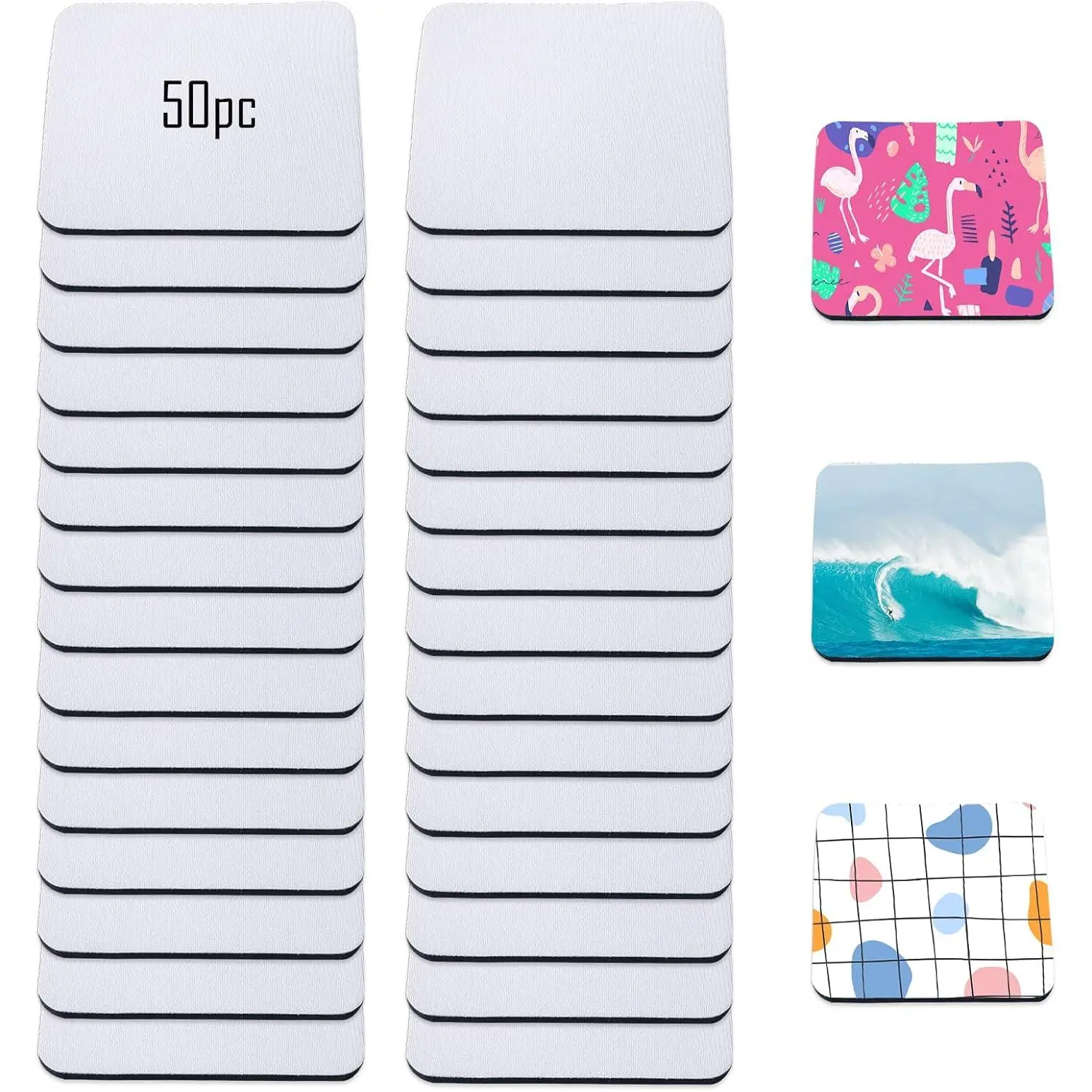 Sublimation Blank Cup Coasters Bulk Square Blank Cup Mat Rubber for Sublimation Transfer Heat Press Printing DIY Crafts 3.93 x 3.93 Inch (50 Pieces)