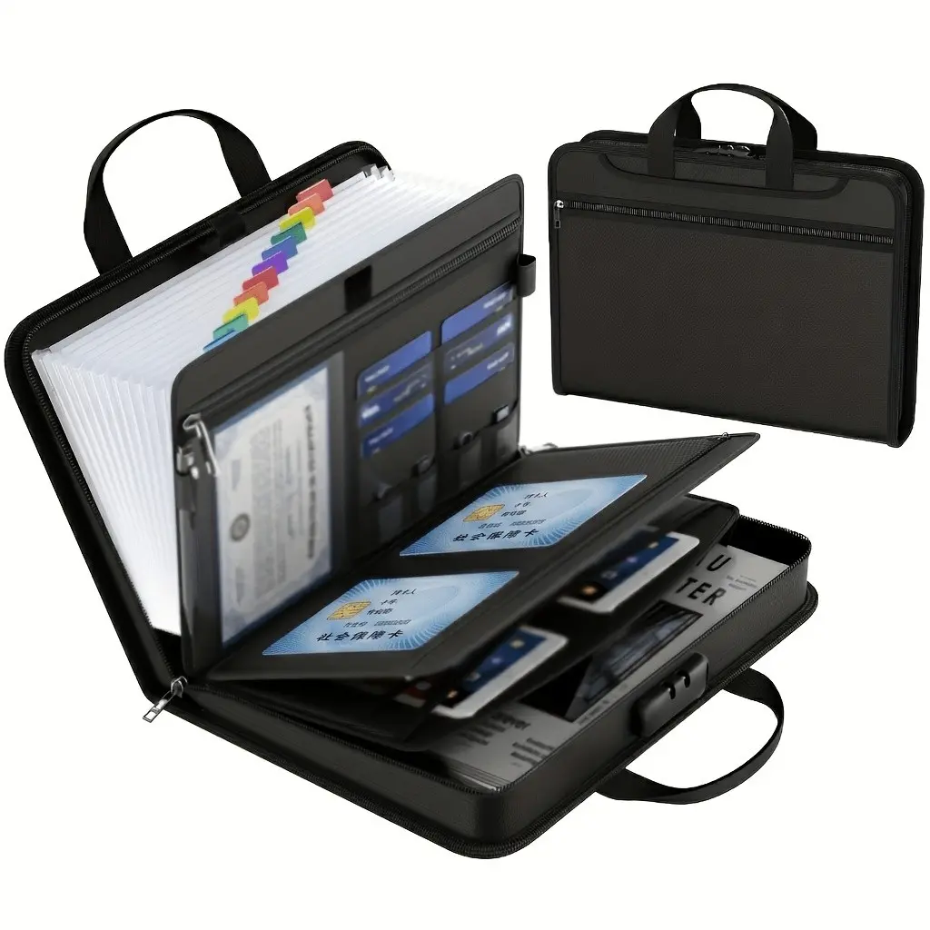 Fireproof Lockable Expanding Accordion File Organizer, Thickened Document Bag with Zipper Closure & Handle, Important Document Organizer, Perfect for A4 Papers, Notes, Letters, Passports and Certificates, Office, Documents Organizer