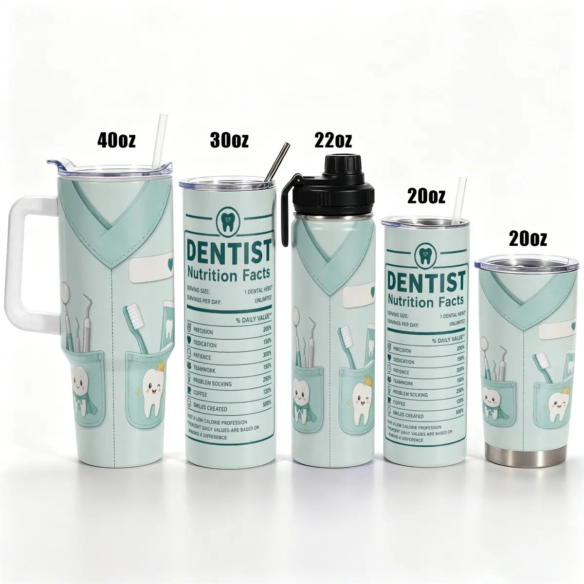 1 pc, 40oz/30oz/22oz/20oz Stainless Steel Vacuum Insulated Cup, 18/8 Food Grade Double Wall Travel Flask with Leak Proof Lid, Dentist Printed UV Print Sweat Proof Cup Holder Friendly Cup, Keep Cold 24H Hot 12H, D, Insulated Vacuum Flasks