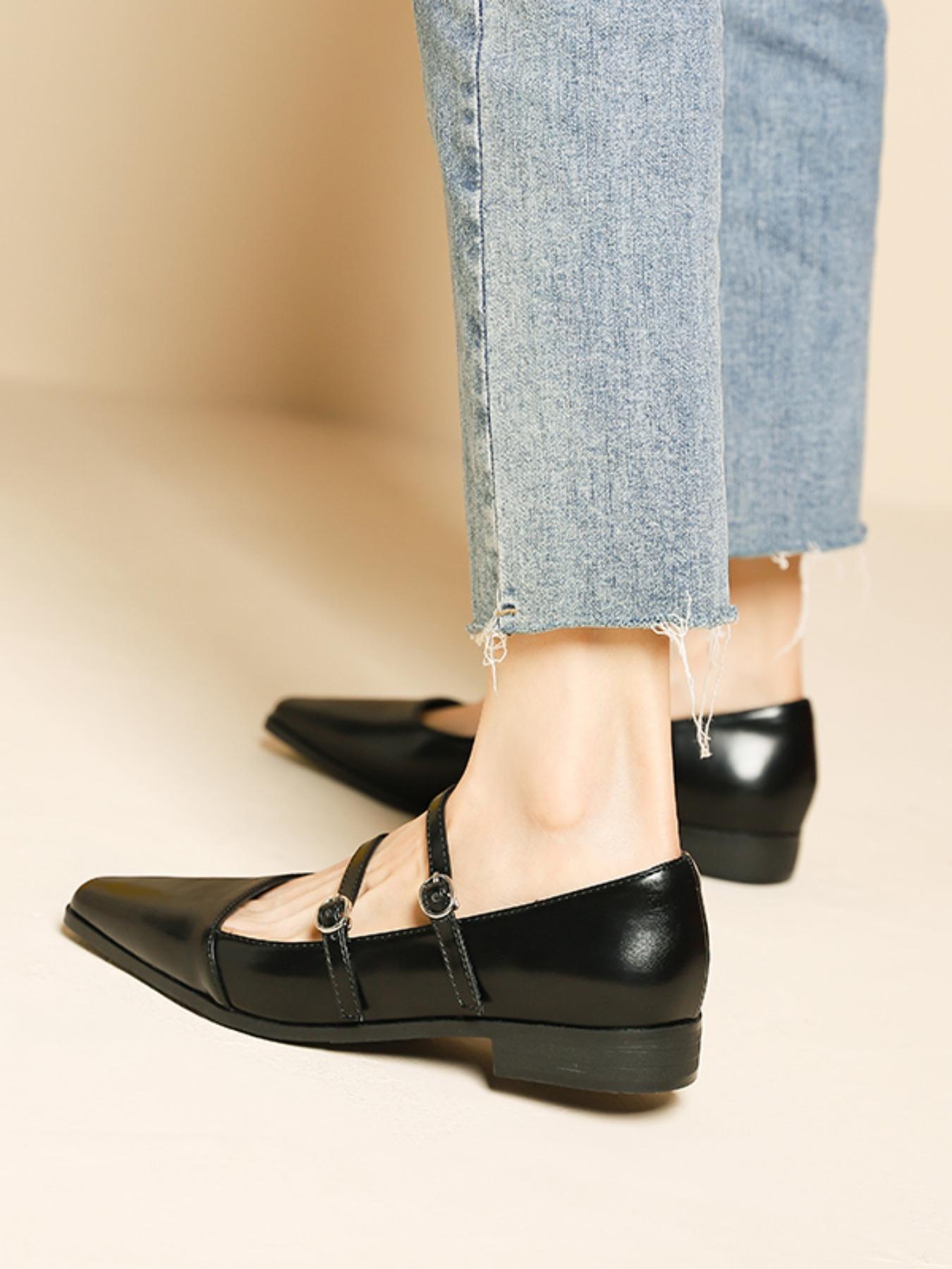 Retro English Style Mary Jane Shoes for Women, Square Toe Casual Buckle Flat Shoes for Commuting, PU Leather Trendy Footwear, Daily Wear Shoes