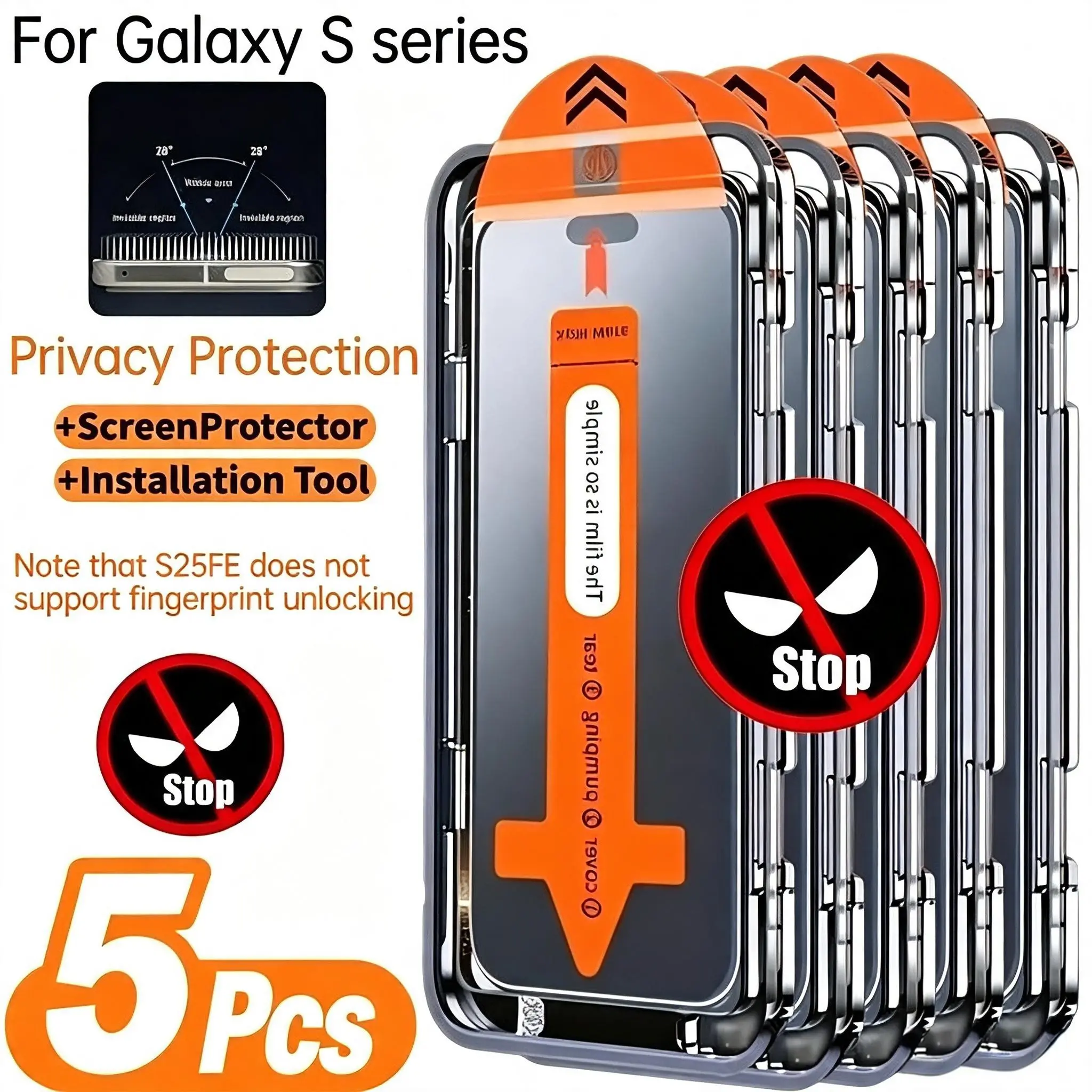 5pcs of Privacy Tempered Glass Screen Protectors Designed for Samsung for galaxy S26,S26 Ultra,  S22+ 5G, S23, S23+, S24, S24 Plus, S24 Ultra, S25, S25 Plus, S25 Ultra, S26 Edge, And S25 FE Series. They Feature 9H+ Hardness, Anti-Fingerprint Properties