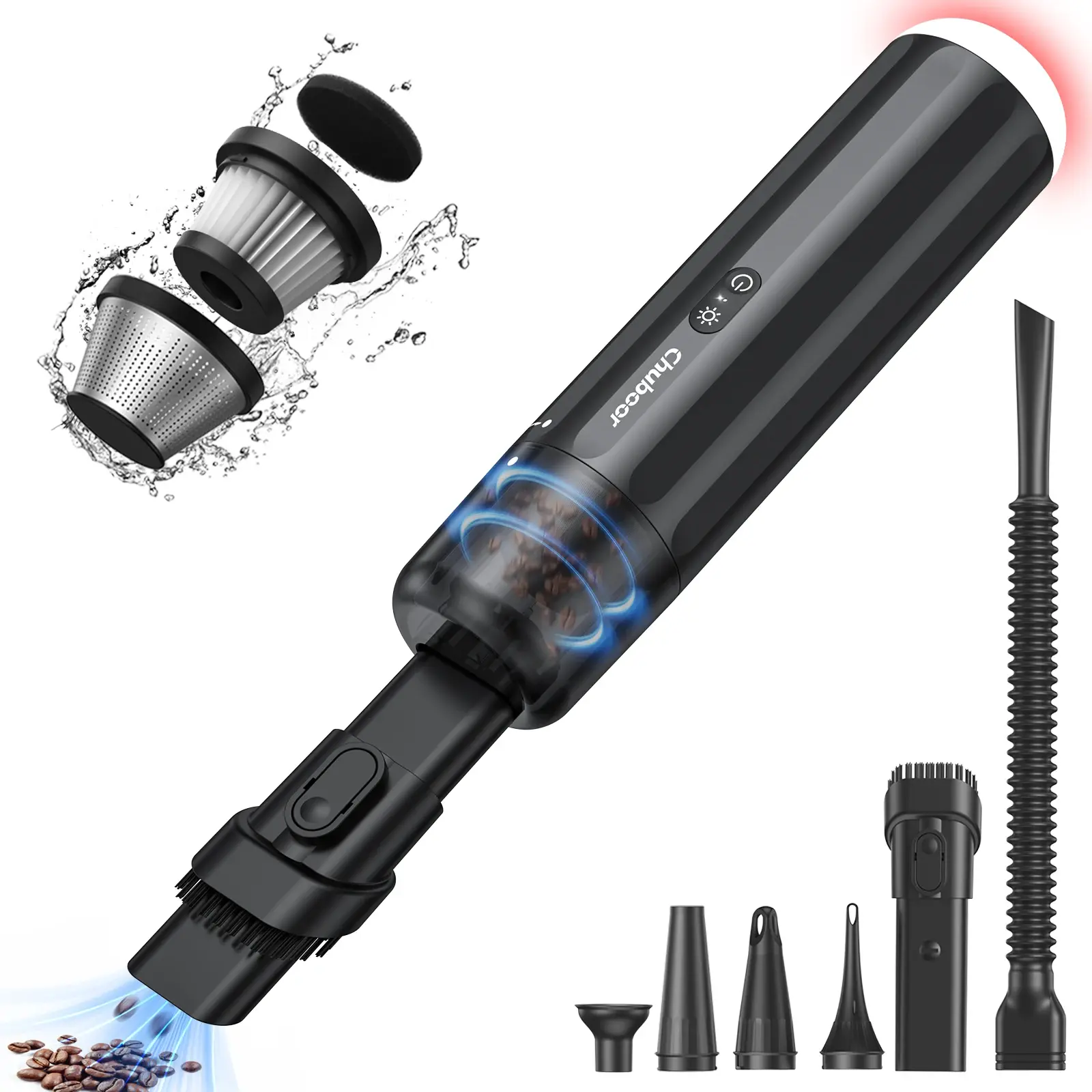 Chuboor Wireless Car Vacuum Cleaner - 13000Pa Strong Suction ABS Plastic Cannister, Built-In Batteries, Detachable Bin, Easy-Remove Handheld Interior Detailing Tool for Cars & Trucks, Portable Rechargeable Wireless Clean Device