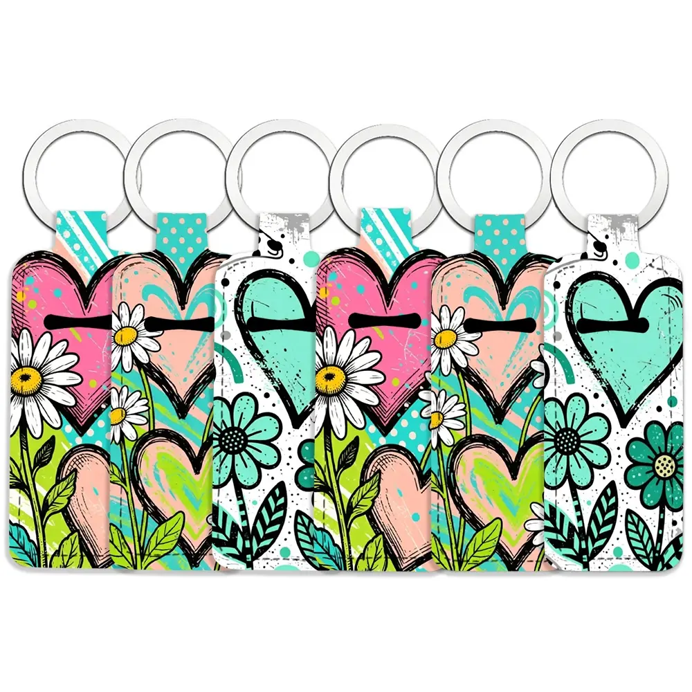 6-piece flowers Set Art Print Lipstick & Lip Balm Storage Pouches for Women - Portable Outdoor Lip Balm Keychain Charms - Stretchable Mini Compact Design, Unisex for Men and Women, Perfect for Home and Travel Use
