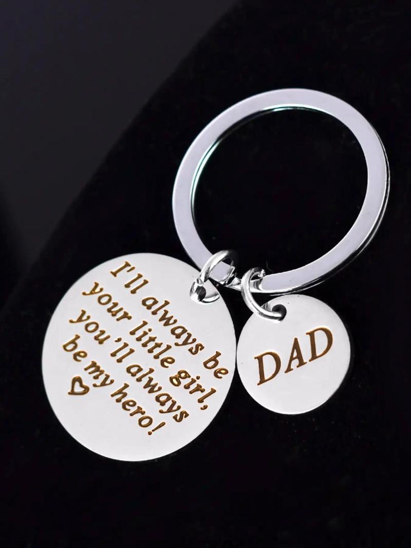 Letter Pattern Slogan Metal Keychain Personalized Heart Tag for Men & Women, Round Shaped Stainless Steel Key Holder & Key Fob for Car Key, Accessories As Xmas Gift