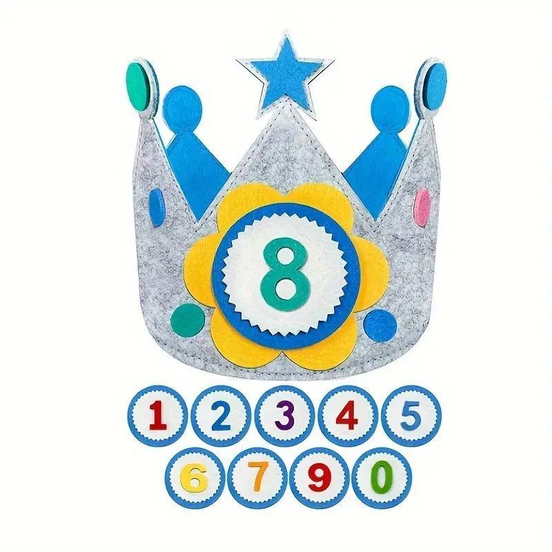 Adjustable Felt Birthday Crown Birthday Hat Durable Interchangeable Numbers Crown Photo Props  or Girls Boys Birthday party hat