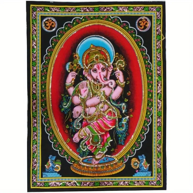 1pc Hindu Deity, Elephant Head And Human Body, Is The God of Wisdom, Wealth, And Obstacle Removal. Hindu Tapestry. Elephant-Headed God Religious Pattern. Wall Decoration Background Cloth. Artistic Tapestry. Conveying Hindu Me