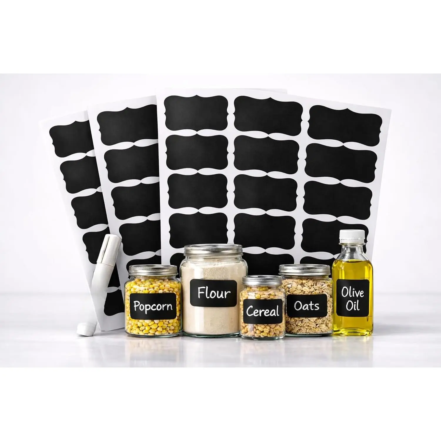Chalkboard Labels for Jars – 180 Pack,   Erasable Stickers with Liquid Chalk Marker, 2” x 3” Wavy Rectangle Labels for Pantry, Mason Jars & Kitchen Organization