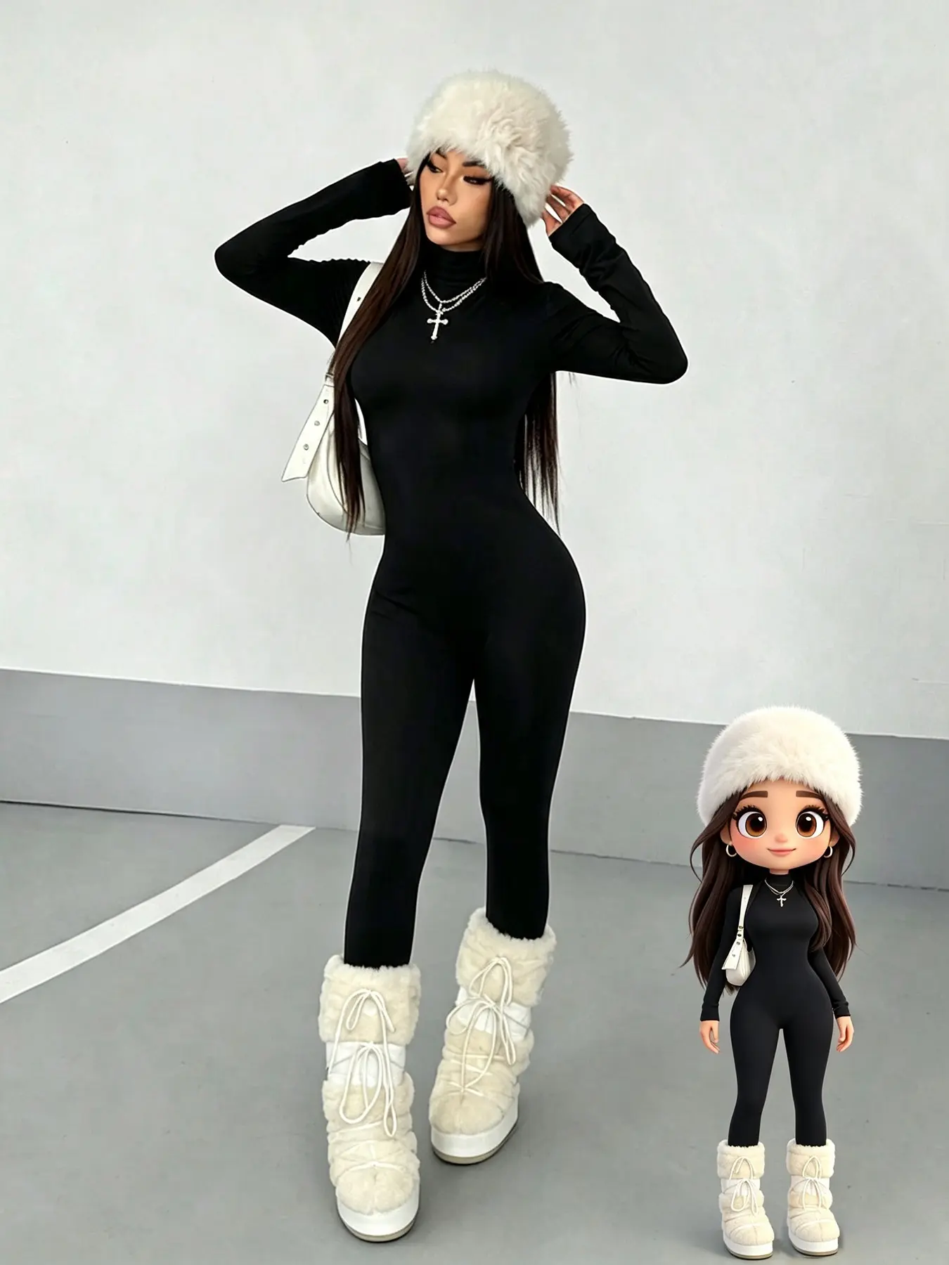 Women's slim-fit black turtleneck long-sleeve jumpsuit for autumn, perfect for daily errands, shopping, home, fitness, and yoga outfits. A must-have for layering in autumn and winter #jumpsuit #longsleevejumpsuit