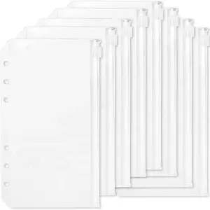 A5/A6/A7 Binder Pockets Binder Zipper Folders for 6-Ring Notebook Binder Waterproof PVC Leaf Pouch Document Filing Bags