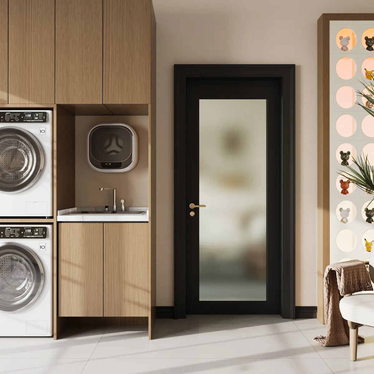 1-Lite Frosted Glass Interior Door for Pantry, Laundry, Closet, kitchen, Bypass, Pocket Slab Door w/o Hardware,Black