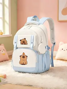 Cute Capybara Print Backpack, Soft and Cozy, Breathable Mesh Shoulder Straps, Detachable Coin Pouch, Unisex, Multiple Colors Available