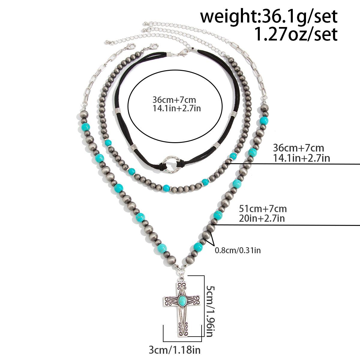 Western Necklaces Boho Turquoise Cross Necklace Set Navajo Pearl Beaded Layered Choker Cowgirl Christian Western Jewelry for Women