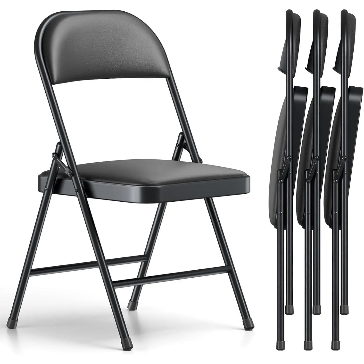 Folding Chair 4/6/8 Pack, Comfy PU Leather Padded Folding Chairs for Outside and Indoor, Heavy Duty Portable Foldable Metal Commercial Seat for Home Office, Dorm, Party, Backyard, Lawn, Patio