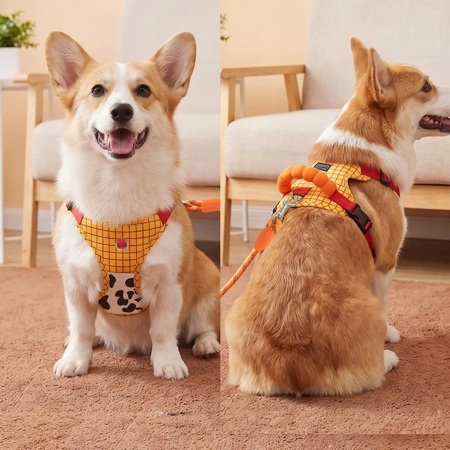 No Pull Dog Harness, Adjustable Oxford Small Medium Dog Harness with Leash, Reflective No-Choke Pet Vest Harness, Easy Control Soft Handle
