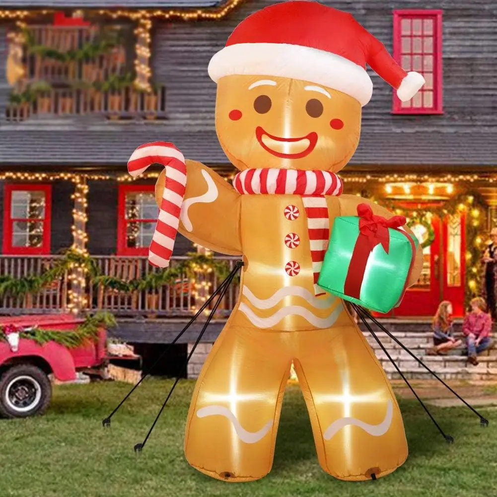 Inflatable Gingerbread Man Decoration with Built-In LED Lights, Christmas Outdoor Decor for Yard Lawn Garden Festive Season