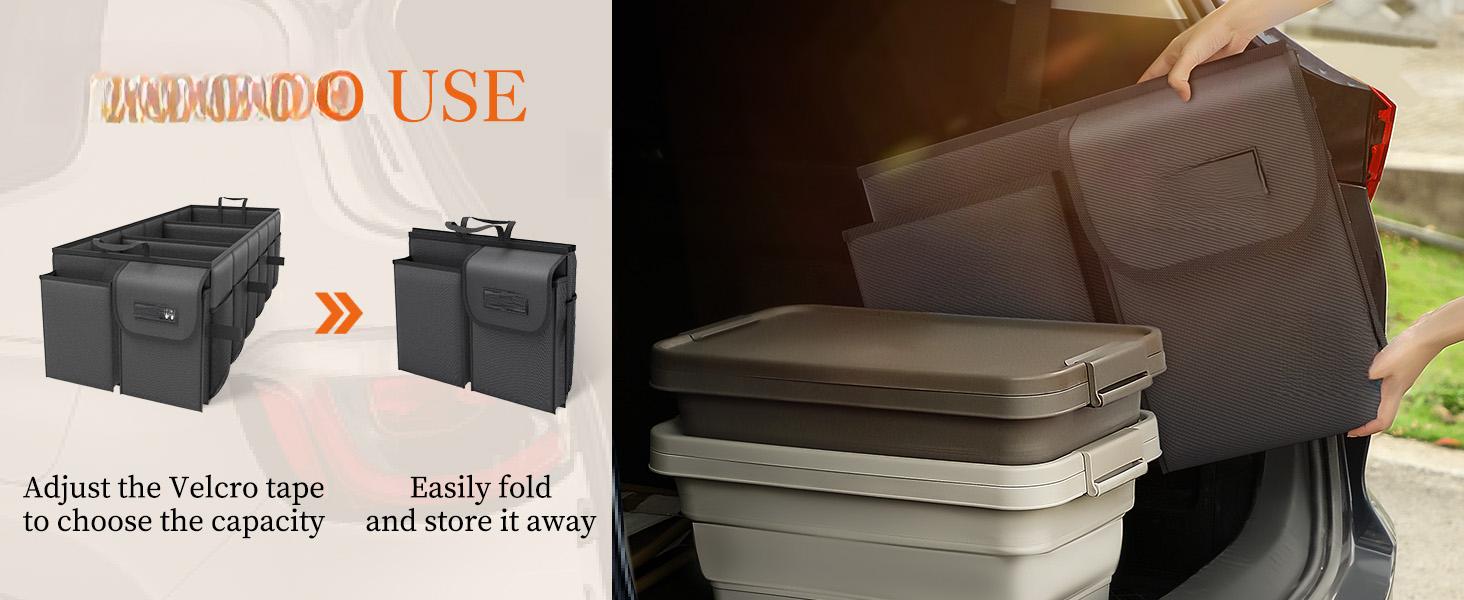 Trunk Organizer, Sturdy Foldable with Cooler for Car & SUV, 3 Compartments, Black, 30.90"*12.60"*10.63"