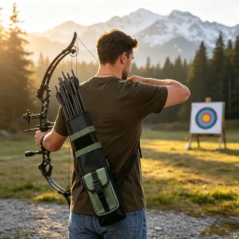 Tactical Archery Quiver Bag, Oxford Cloth Arrow Holder, Adjustable Shoulder Strap Arrow Case, Portable Multi‑Purpose Arrow Storage Pouch for Outdoor Activities, Hunting Shooting Practice